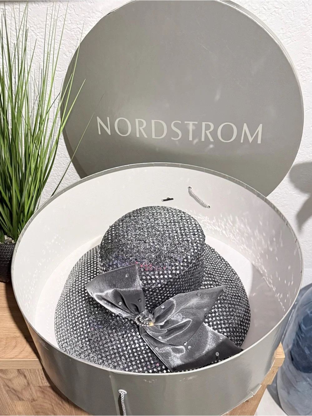 Whittall & Shon Women’s Silver Rhinestone Wide Brim Church Dress Hat w/ box